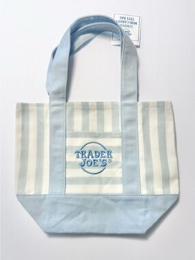 Trader Joe’s Mini Canvas Tote bag Sky Blue & Cream Stripe NWT Summer 2026